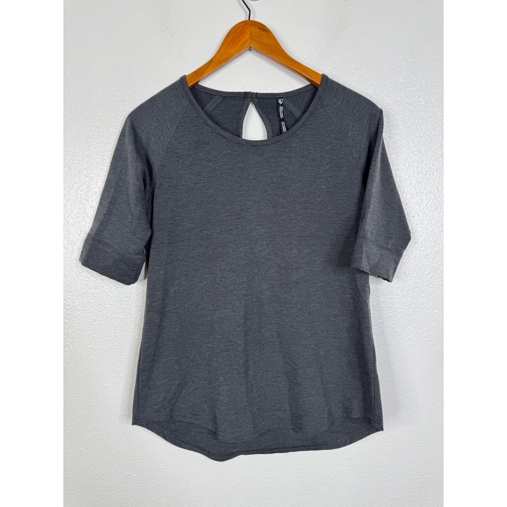 KUHL Womens Gray Heather Keyhole Back Raglan Short Sleeve Top Small